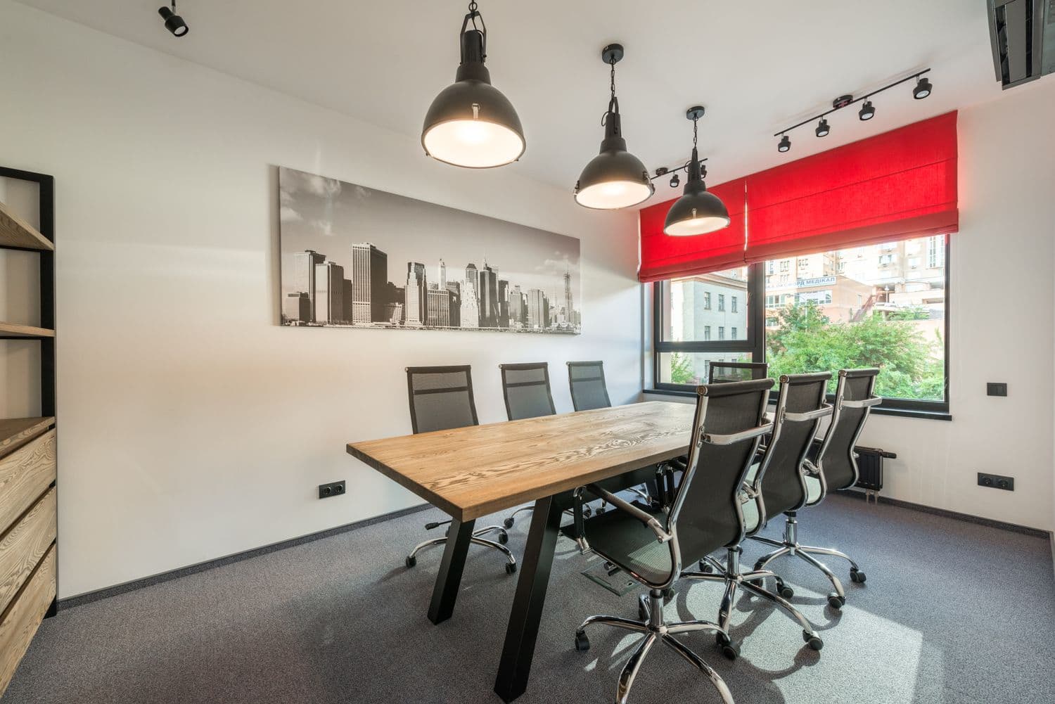 Conference table and seating in a commercial space