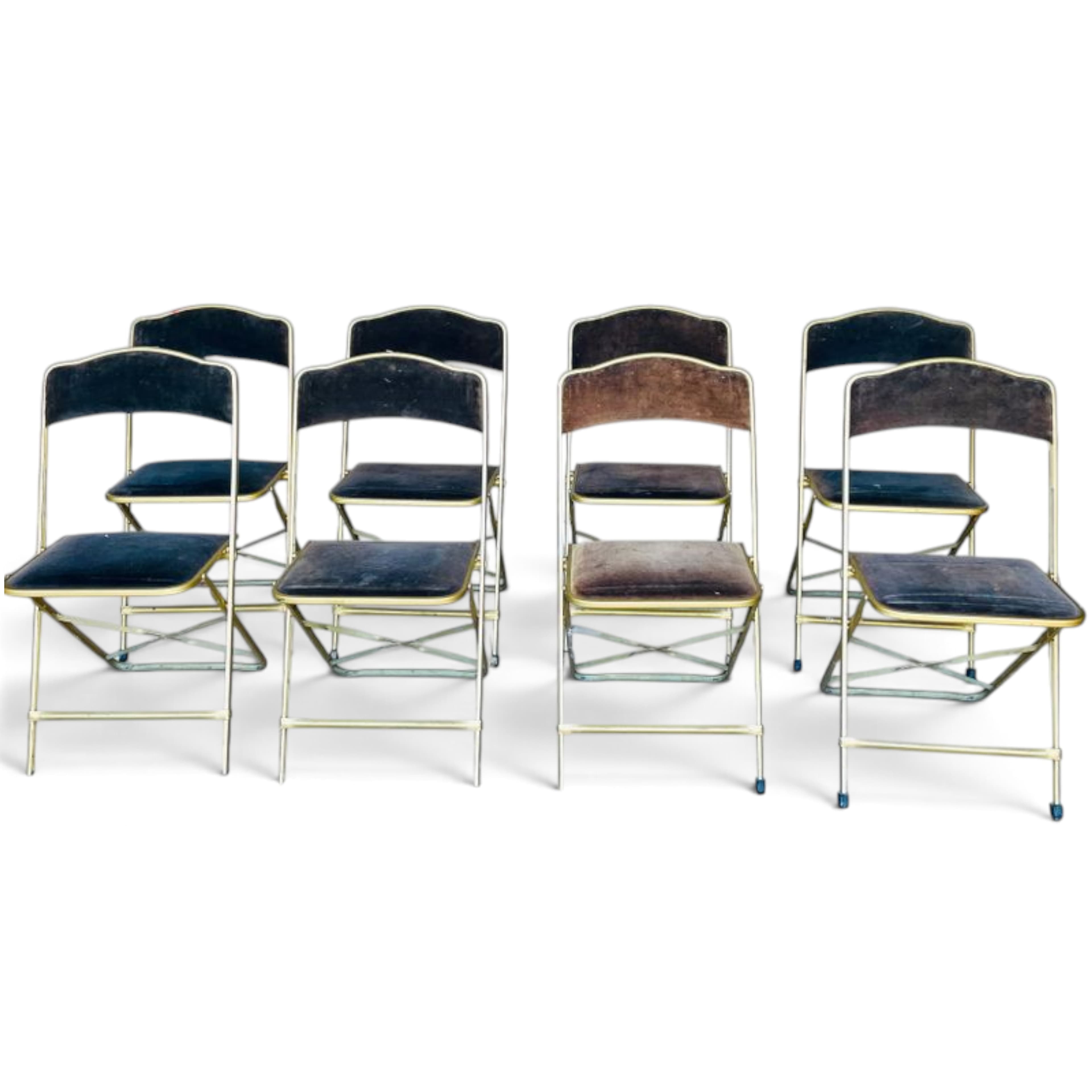 Set of 8 Vintage Fritz Chair & Co Velvet Folding Chairs