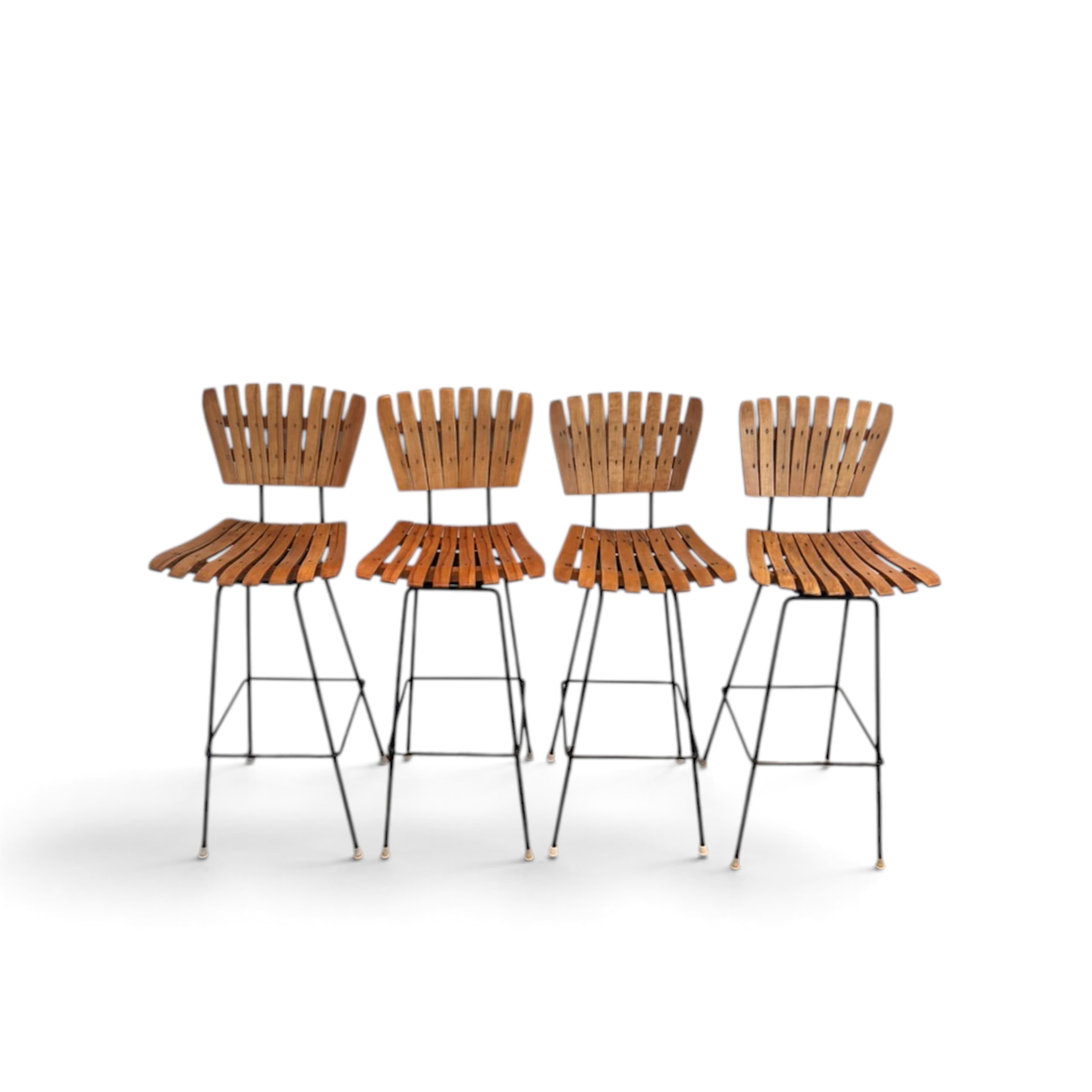 Set of 4 Arthur Umanoff Slatted Stools